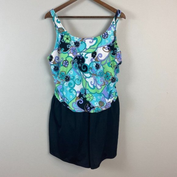 Amoena Skirted Swimsuit 24 One Piece Floral Multicolor Padded Bust Women New NWT - Picture 1 of 11